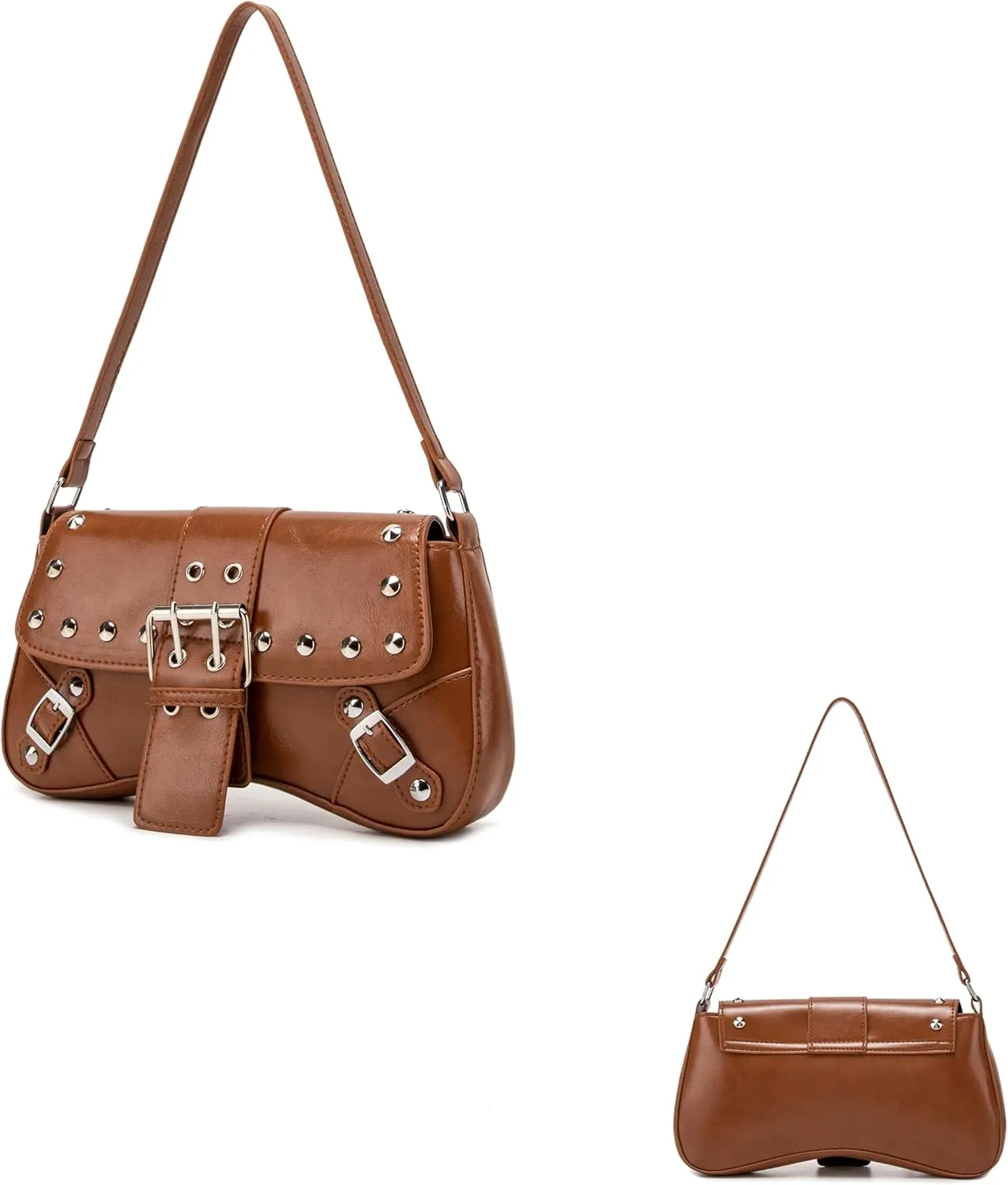Women's Shoulder Bag Y2K Purses 90s Studded Rivet Punk Handbag Red Leather Purses summer bags for women 2025 trendy