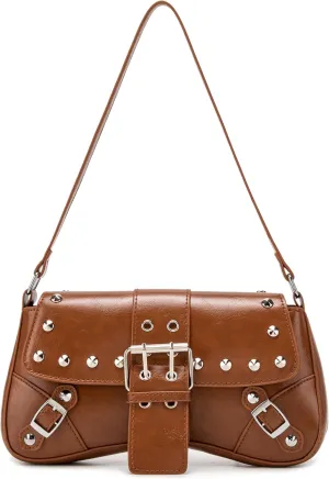 Women's Shoulder Bag Y2K Purses 90s Studded Rivet Punk Handbag Red Leather Purses summer bags for women 2025 trendy