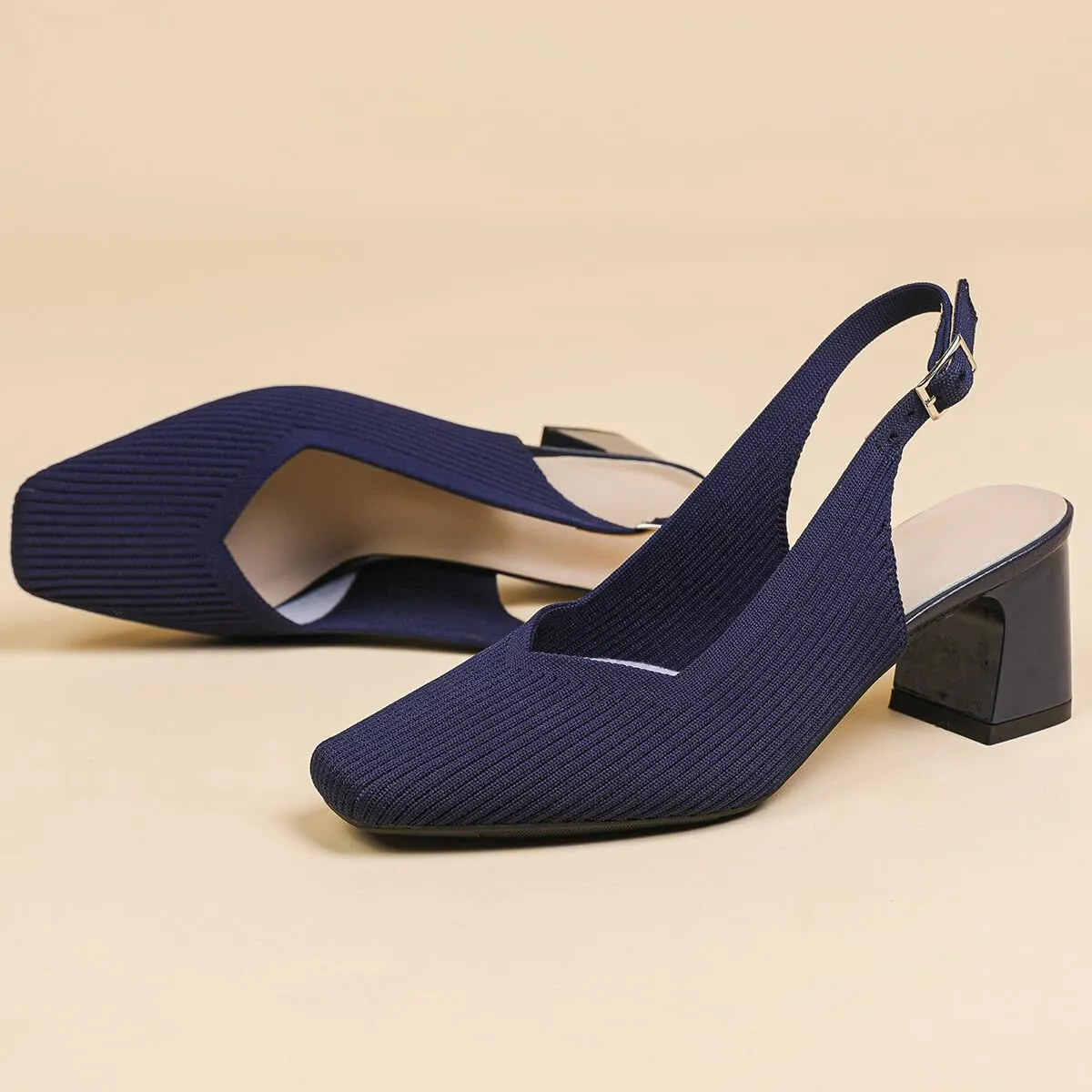 Womens Slingback Heels Square Toe Comfortable Chunky Heels Pumps Sexy Low Block Heel Wedding Dressy Work Office Shoes