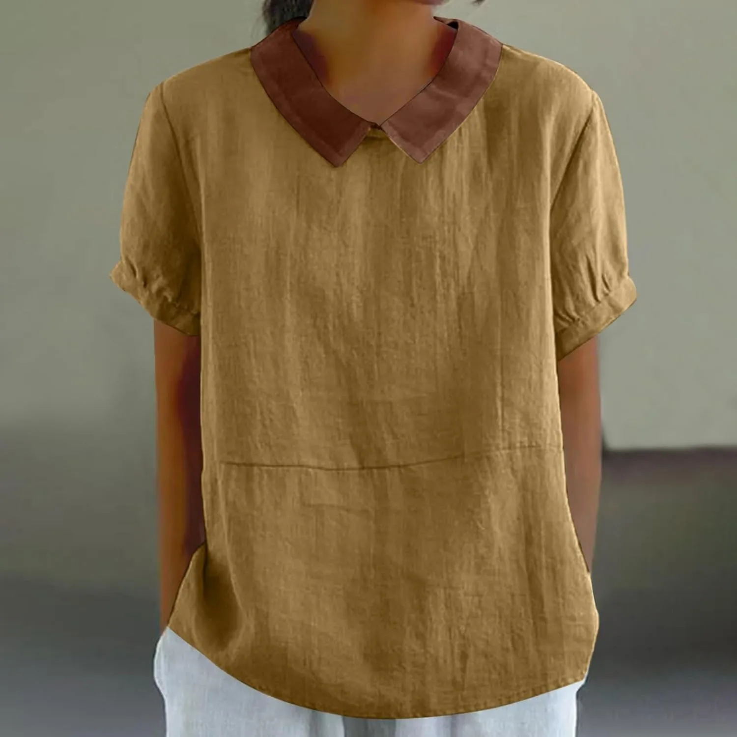Womens Summer Tops Collar Top Fresh Gradient Short Sleeved Pullover Top Spring Tops for Women Long Sleeve Shirts for
