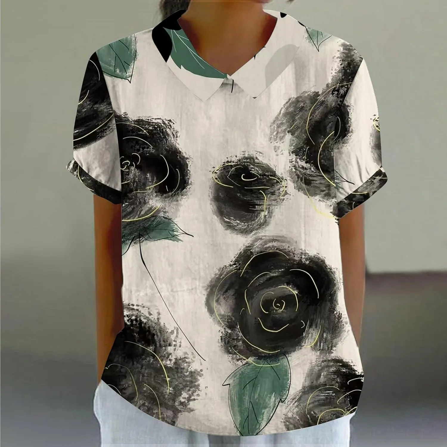 Womens Summer Tops Collar Top Fresh Gradient Short Sleeved Pullover Top Spring Tops for Women Long Sleeve Shirts for