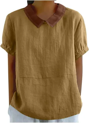 Womens Summer Tops Collar Top Fresh Gradient Short Sleeved Pullover Top Spring Tops for Women Long Sleeve Shirts for