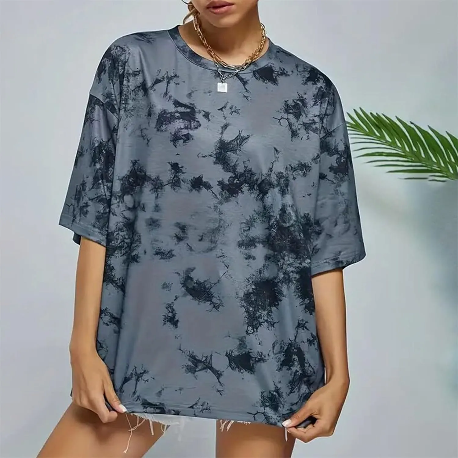 Women's Tie-Dye Fashion Y2K Oversized Tees Casual Short Sleeve Crew Neck Shirts Boyfriend Drop Shoulder Loose Fit Summer Tops