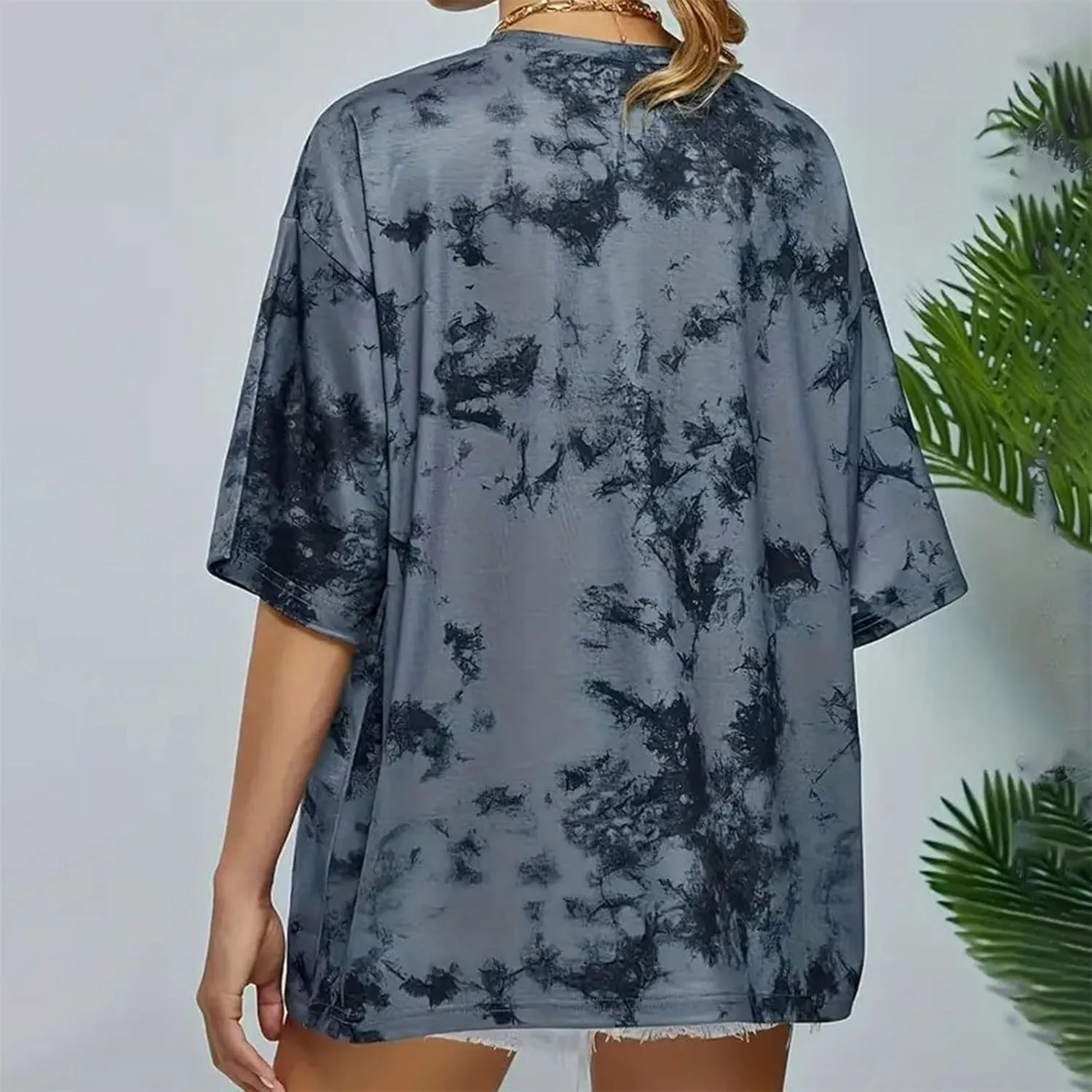 Women's Tie-Dye Fashion Y2K Oversized Tees Casual Short Sleeve Crew Neck Shirts Boyfriend Drop Shoulder Loose Fit Summer Tops