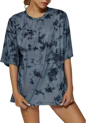 Women's Tie-Dye Fashion Y2K Oversized Tees Casual Short Sleeve Crew Neck Shirts Boyfriend Drop Shoulder Loose Fit Summer Tops