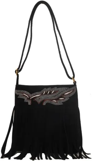 Women’s Vintage Fringe Tassel Bucket Bag, Faux Suede Hobo Hippie Crossbody Bag, Western Cowgirl Purse Fashion Shoulder Tote