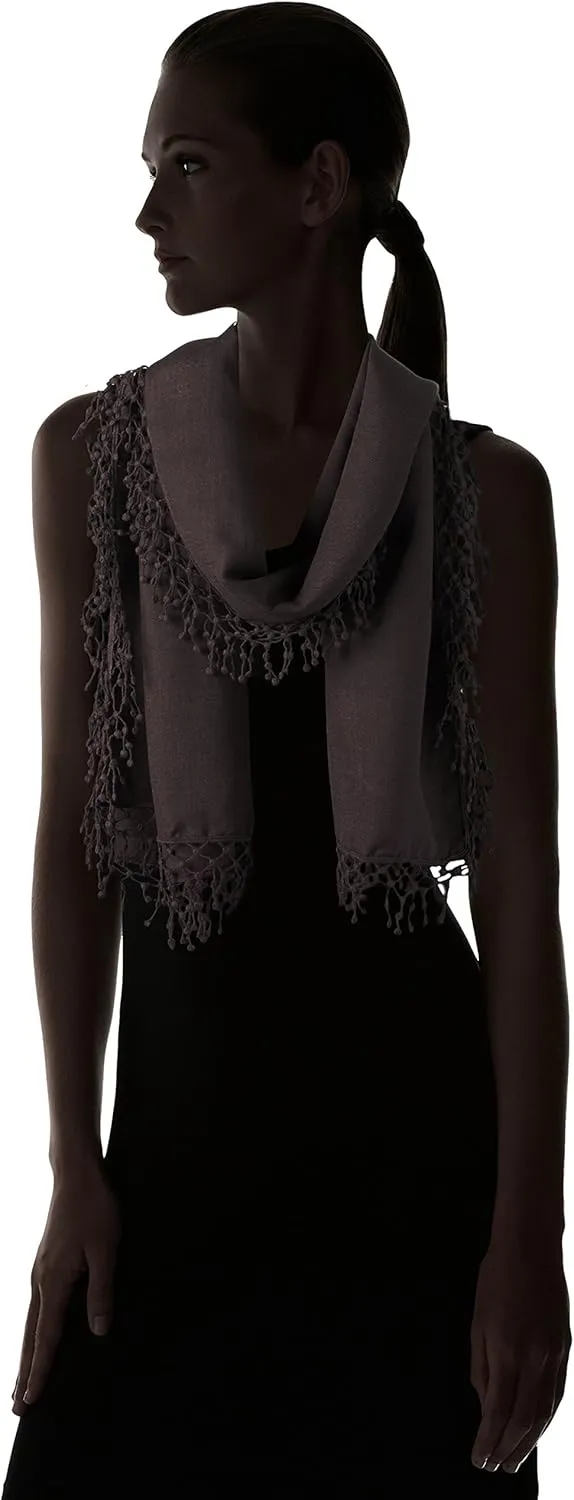 womens Wool-silk Blend Scarf With Lace Pom Fringe