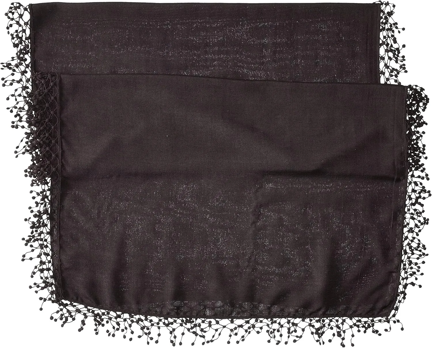 womens Wool-silk Blend Scarf With Lace Pom Fringe