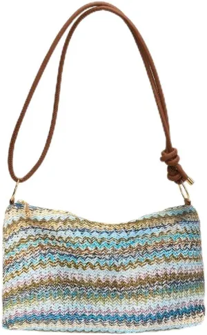 Women's Woven Beach Shoulder Handbag Colorful Straw Tote Bag Summer Vacation Crossbody Bag