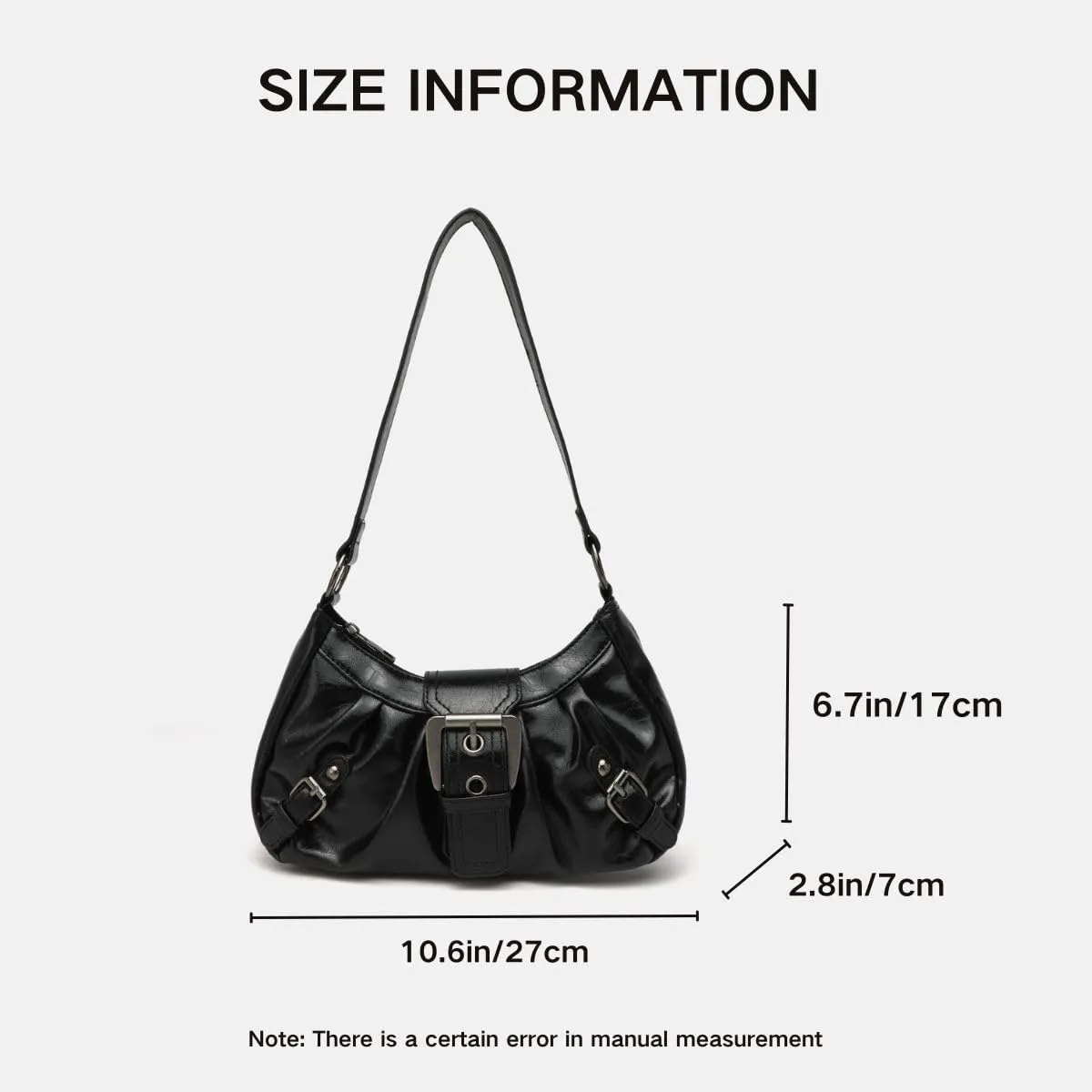 Women's Y2K Hobo Shoulder Bag - Vintage Punk Clutch Black PU Handbag with Zipper & Button Closure, Metal Accents