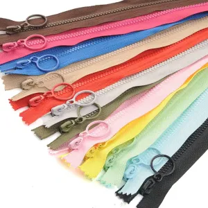 Wonesifee Zippers Colorful Resin 14pcs non separating Zipper with Ring Pulls #3 Plastic Zippers Lifting Pull Close-end for Clothes DIY Handbags Sewing Craft Mixed 14 Colors Resin Zippers (25cm) 10inch