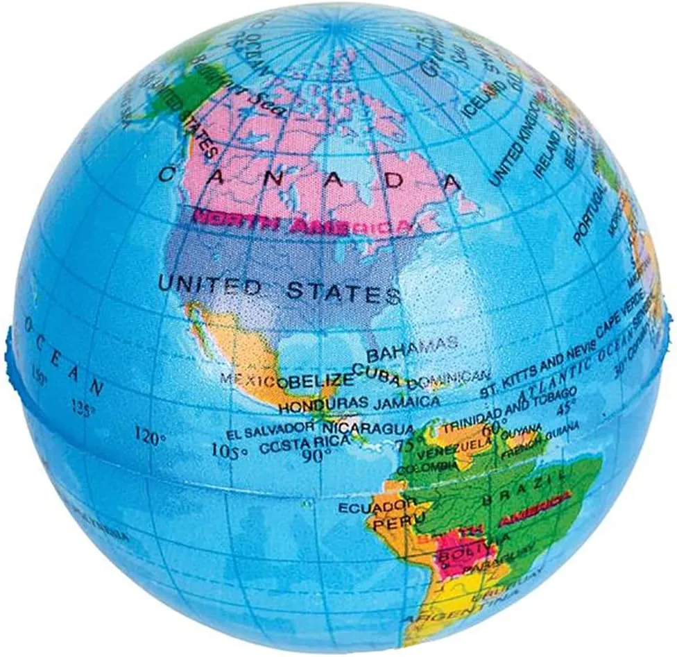 World Globe Squeeze Ball Bunch Stress Ball, Stress & Anxiety Relief Toy, Planet Earth, 3" (24-Pack)