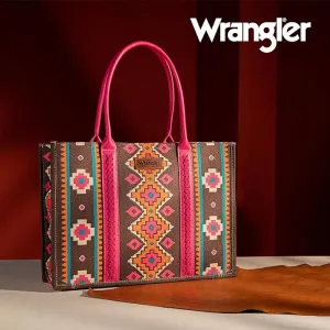 Wrangler Southwestern Pattern Dual Sided Print Canvas Wide Tote - Hot Pink