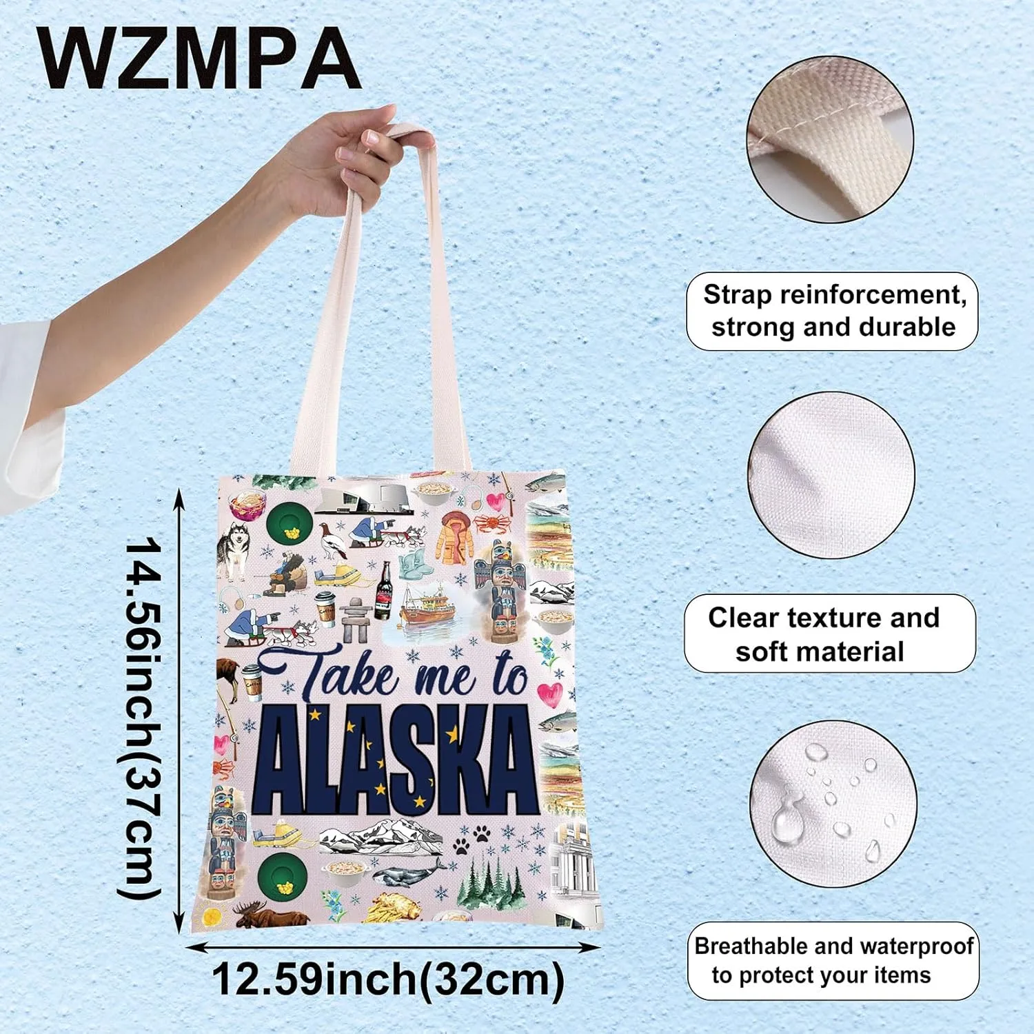 WZMPA Alaska State Travel Makeup Bag Tour Gift Zipper Pouch Cosmetic Bag Vacation Gift (Take Me To Alaska T)