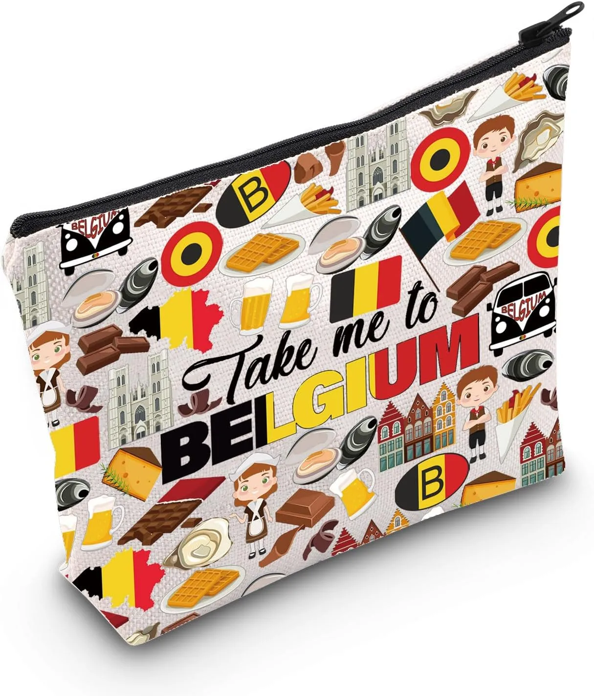 WZMPA Belgium Makeup Pouch Bag Belgium Vacation Gift Take Me To Belgium Zipper Travel Bag Belgium Tour Merchandise (Take Belgium)