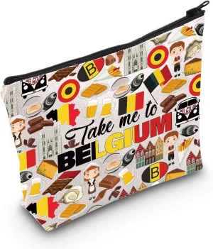 WZMPA Belgium Makeup Pouch Bag Belgium Vacation Gift Take Me To Belgium Zipper Travel Bag Belgium Tour Merchandise (Take Belgium)