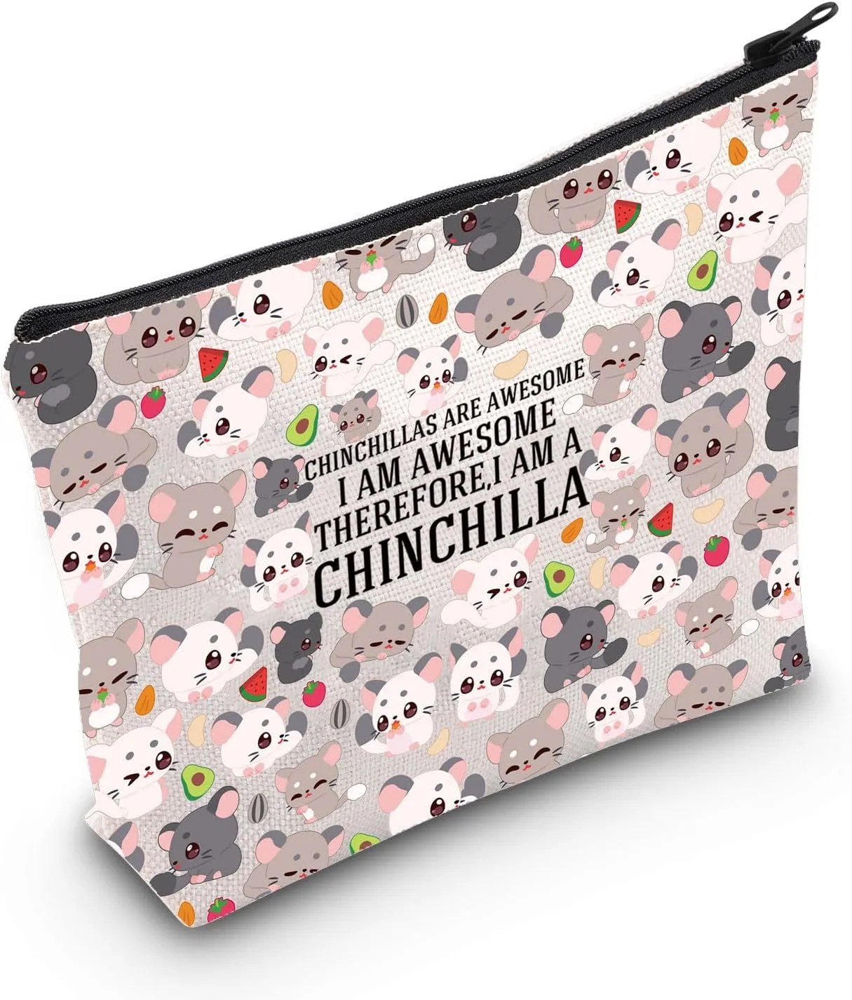 WZMPA Chinchilla Cosmetic Bag Chinchilla Lover Gift Chinchillas Are Awesome I Am Awesome Therefore I Am A Chinchilla Makeup Zipper Pouch Bag Chinchilla Owner Gift (Chinchilla)