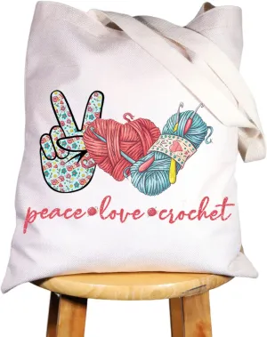 WZMPA Crocheting Lover Cosmetic Bag Crochet Gifts Peace Love Crochet Makeup Zipper Pouch Bag For Women Girls (Peace Crochet Tote)