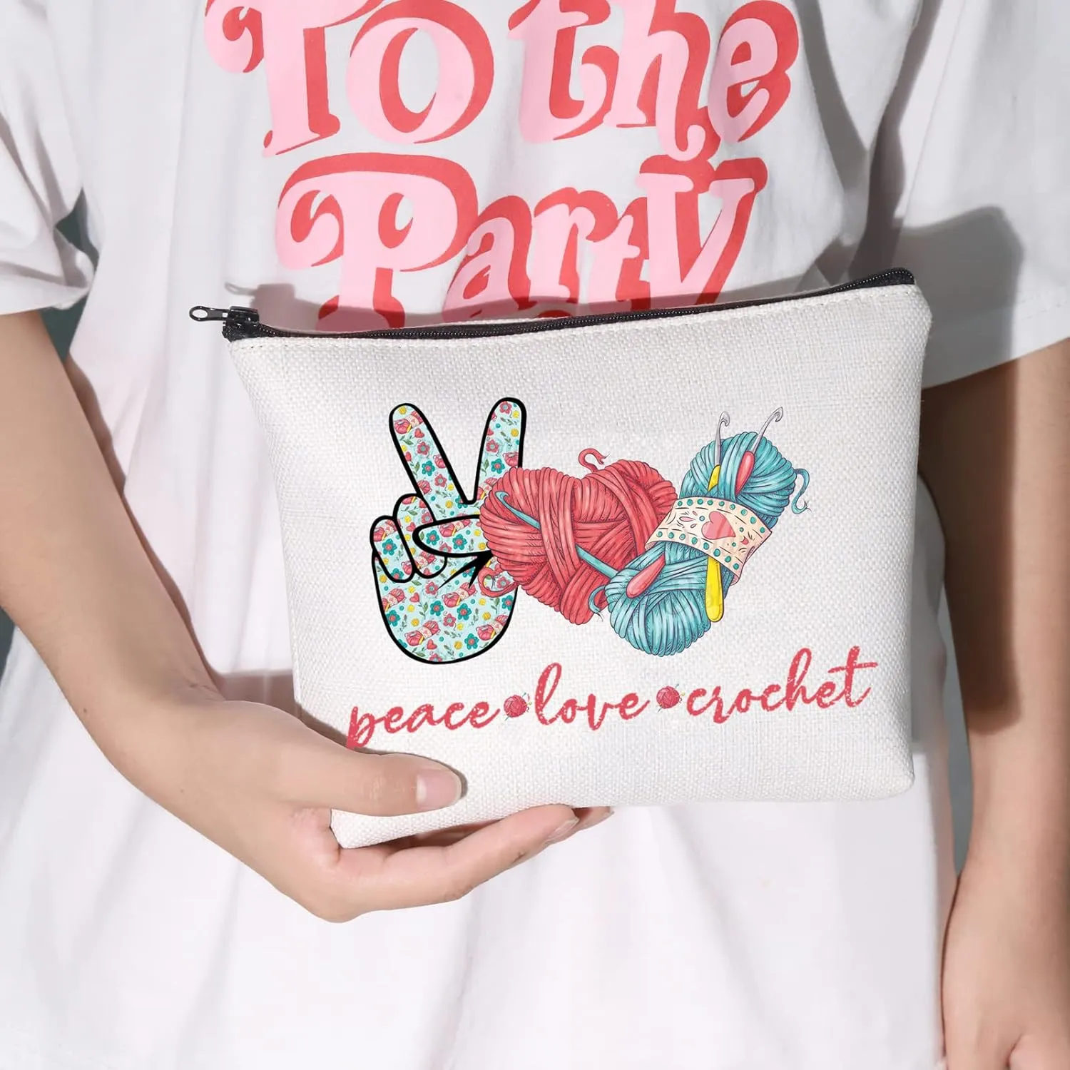 WZMPA Crocheting Lover Cosmetic Bag Crochet Gifts Peace Love Crochet Makeup Zipper Pouch Bag For Women Girls (Peace Crochet)