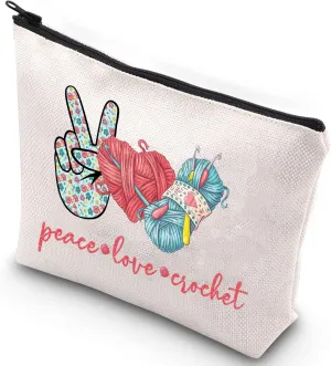 WZMPA Crocheting Lover Cosmetic Bag Crochet Gifts Peace Love Crochet Makeup Zipper Pouch Bag For Women Girls (Peace Crochet)