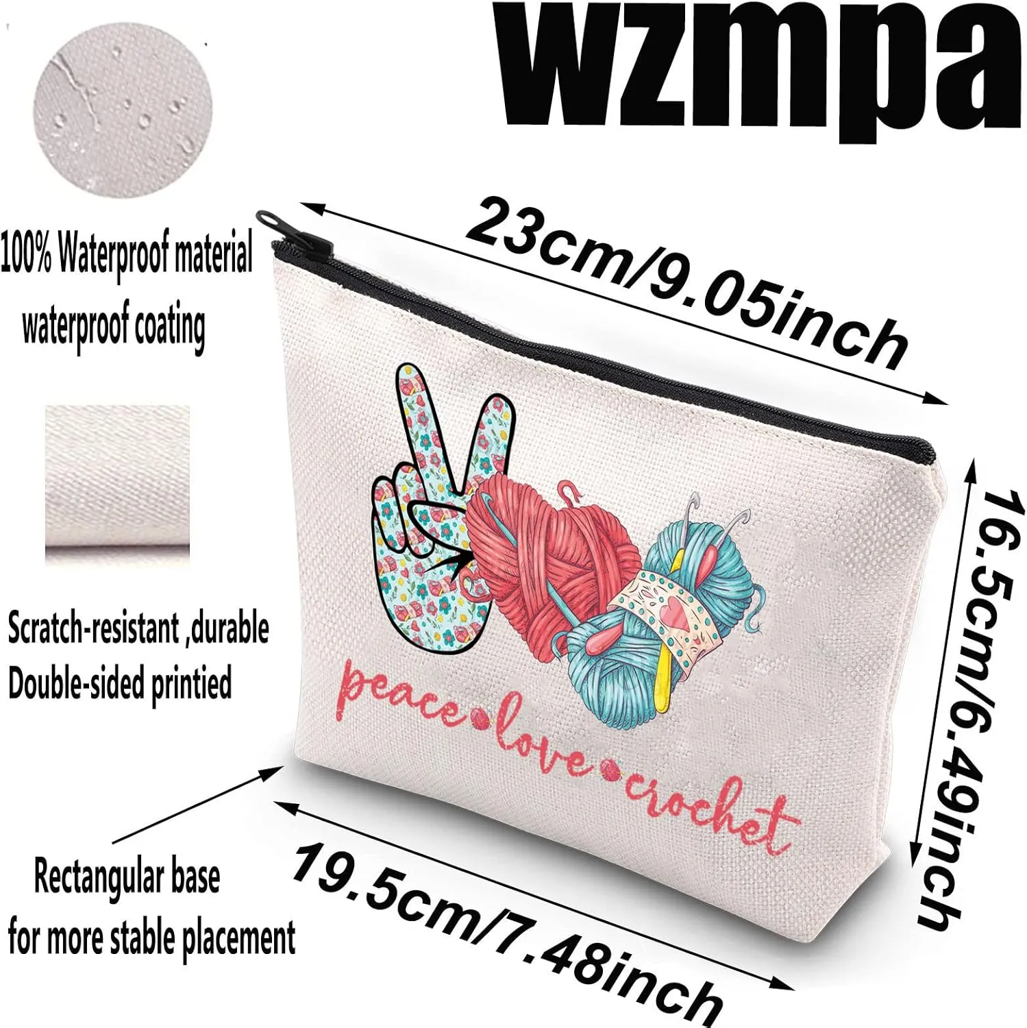 WZMPA Crocheting Lover Cosmetic Bag Crochet Gifts Peace Love Crochet Makeup Zipper Pouch Bag For Women Girls (Peace Crochet)