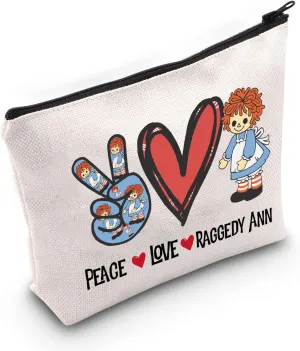 WZMPA Cute Doll Cosmetic Makeup Bag Fans Gift Peace Love Zipper Pouch for Women Girls (Peace Ragg)