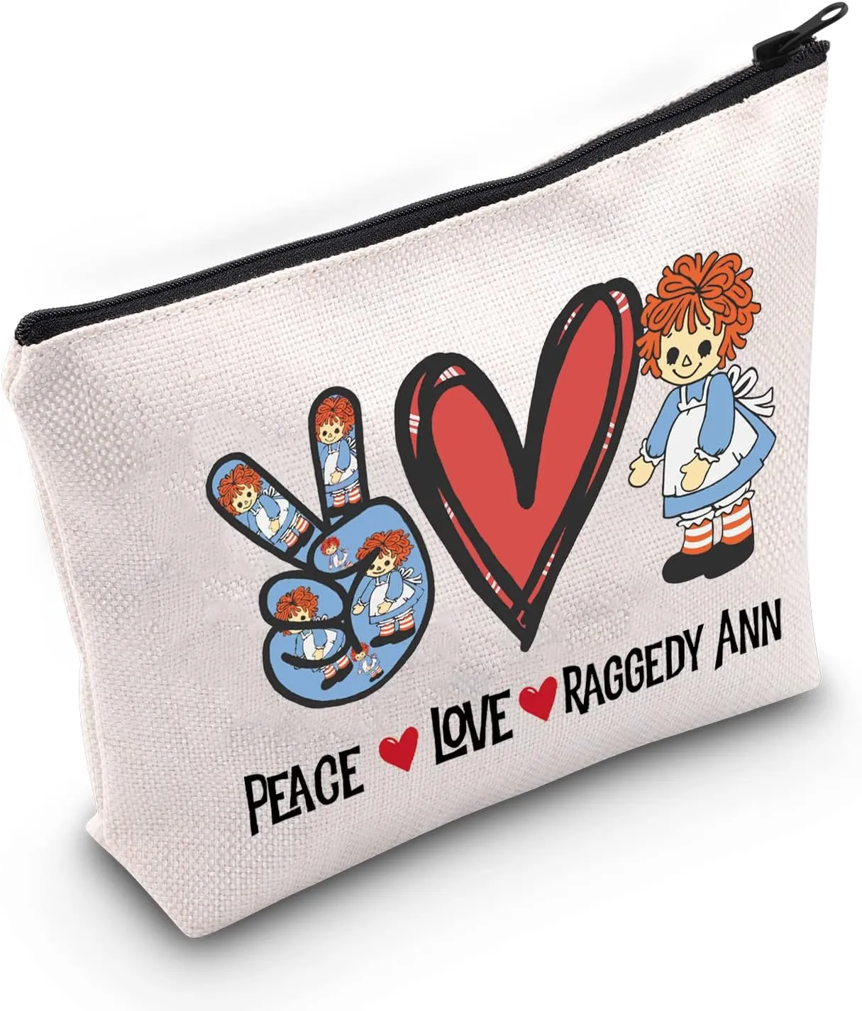 WZMPA Cute Doll Cosmetic Makeup Bag Fans Gift Peace Love Zipper Pouch for Women Girls (Peace Ragg)