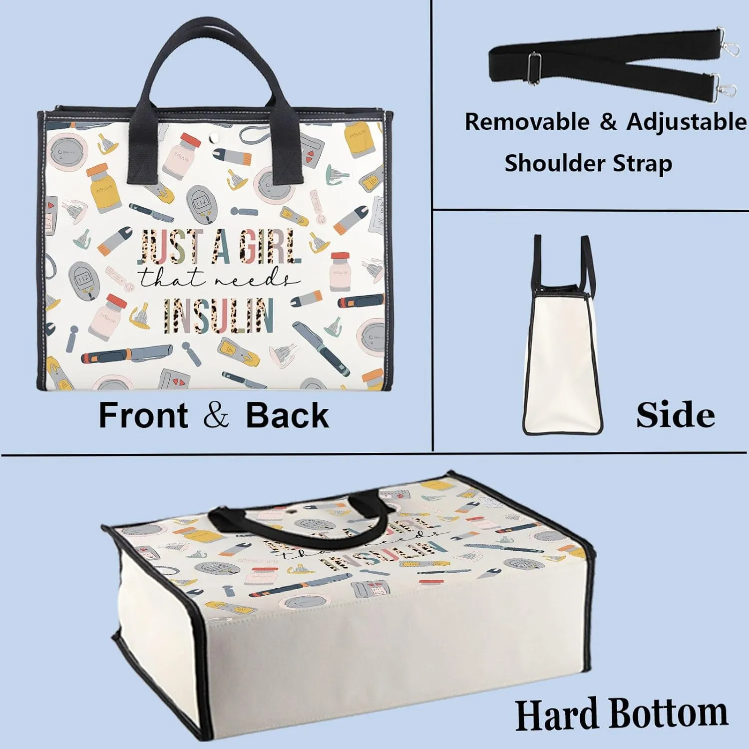 WZMPA Diabetes Insulin Makeup Bag Diabetes Awareness Gifts Just A Gil That Needs Insulin Zipper Bag Diabetic Supply Kit (Just a girl insulin BG)