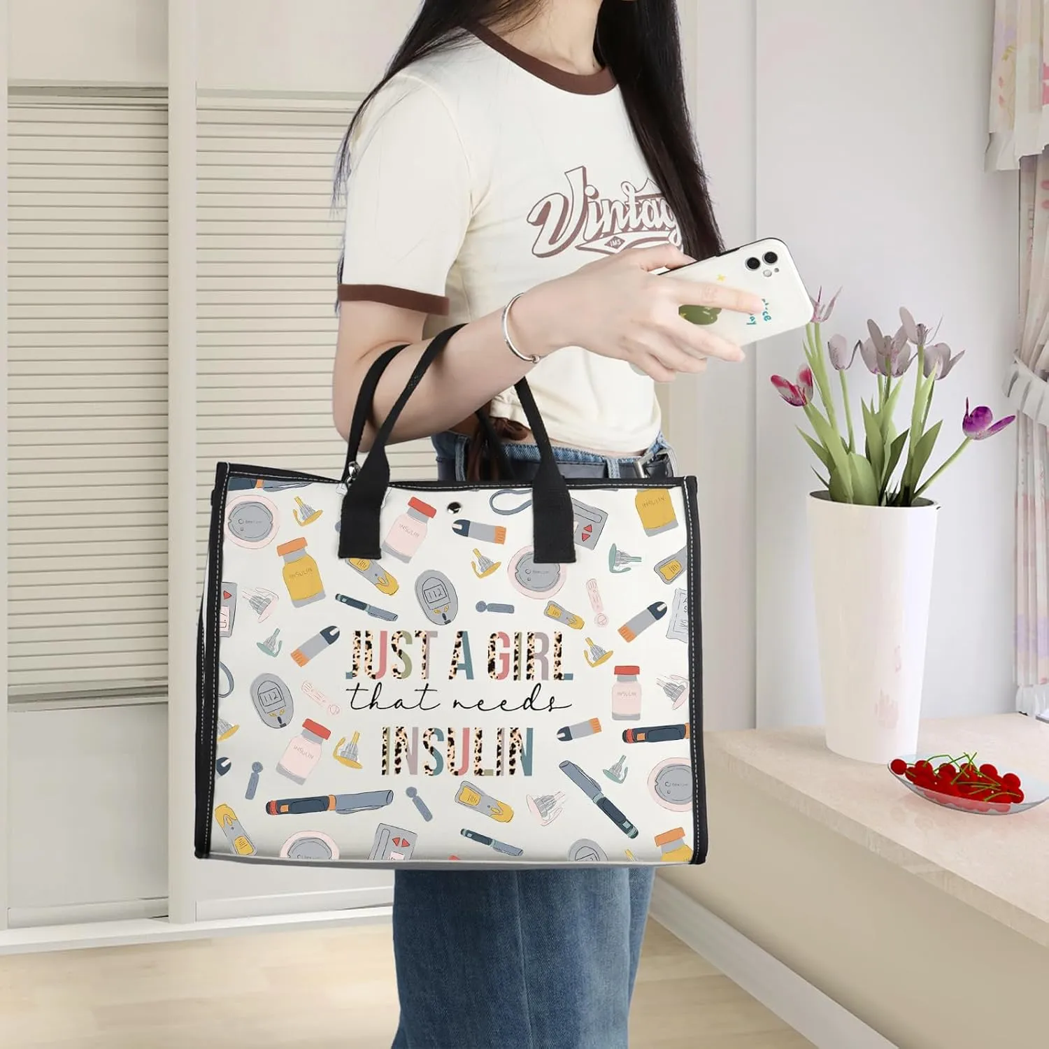 WZMPA Diabetes Insulin Makeup Bag Diabetes Awareness Gifts Just A Gil That Needs Insulin Zipper Bag Diabetic Supply Kit (Just a girl insulin BG)