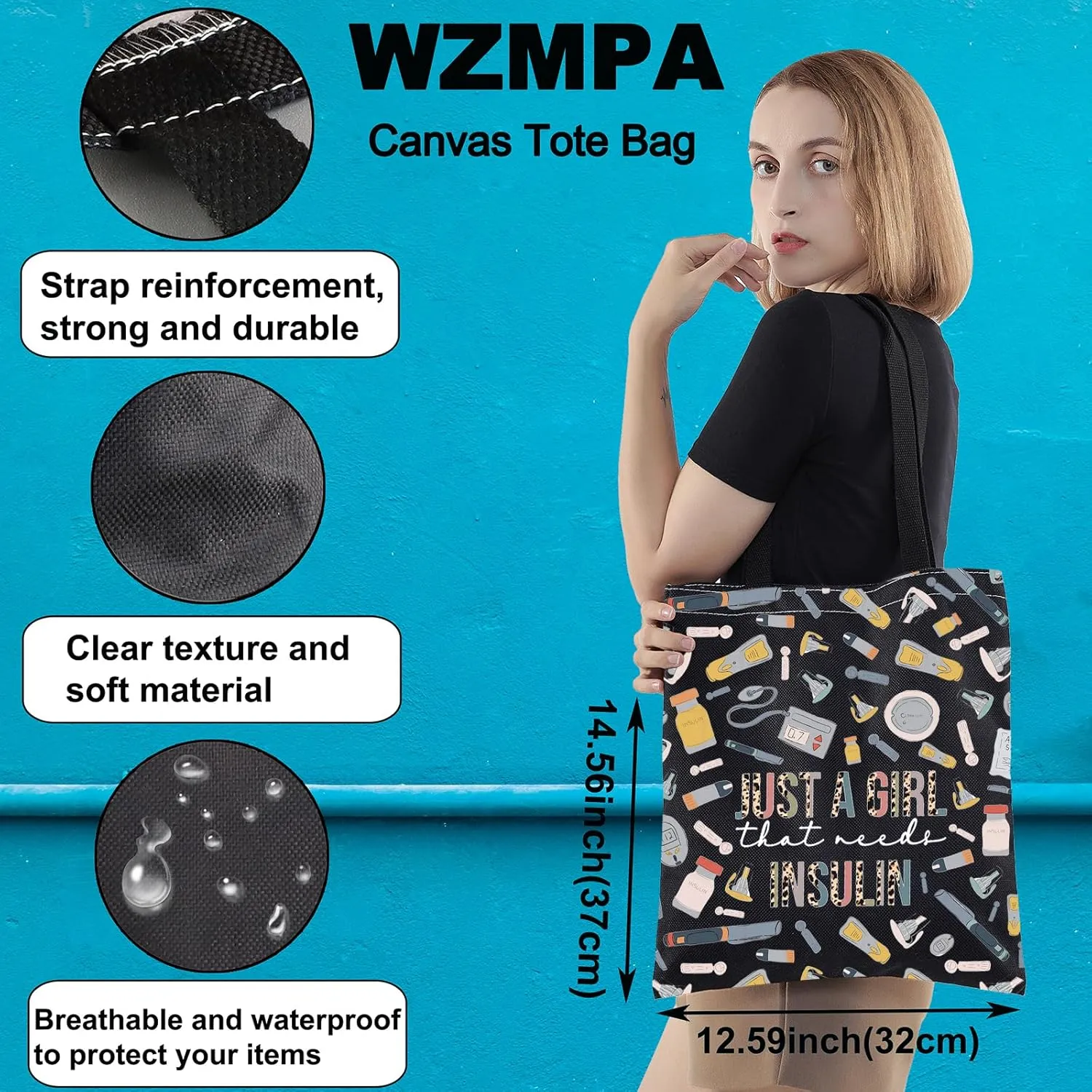 WZMPA Diabetes Insulin Makeup Bag Diabetes Awareness Gifts Just A Gil That Needs Insulin Zipper Pouch Cosmetic Bag Diabetic Supply Kit (girl insulin BL TG)