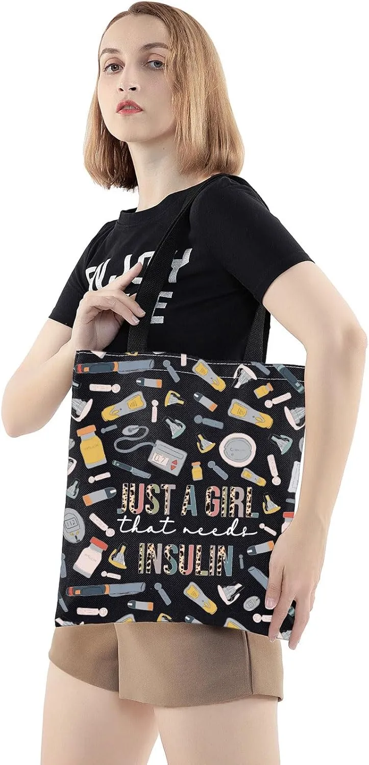 WZMPA Diabetes Insulin Makeup Bag Diabetes Awareness Gifts Just A Gil That Needs Insulin Zipper Pouch Cosmetic Bag Diabetic Supply Kit (girl insulin BL TG)