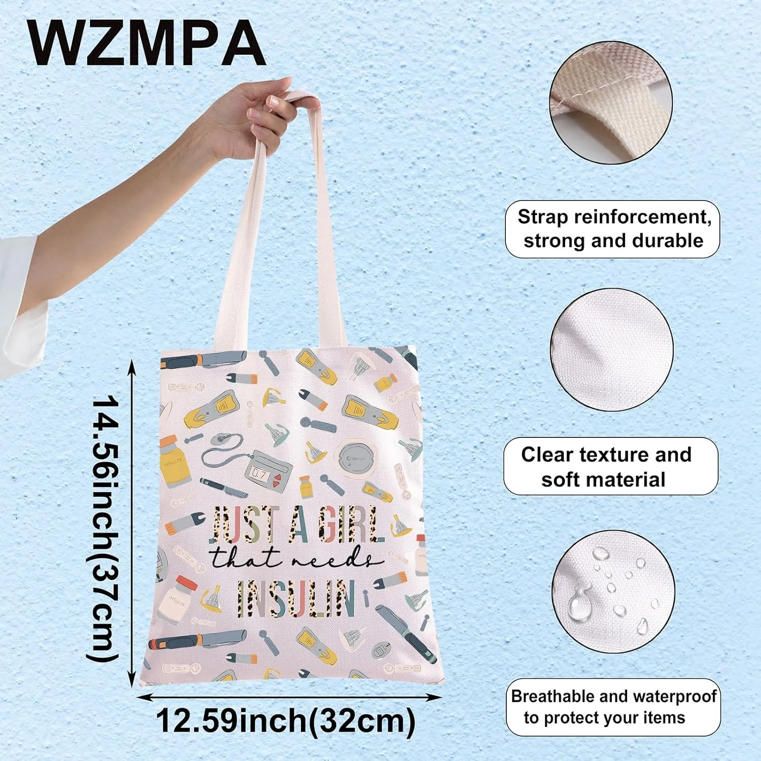 WZMPA Diabetes Insulin Makeup Bag Diabetes Awareness Gifts Just A Gil That Needs Insulin Zipper Pouch Cosmetic Bag Diabetic Supply Kit (Just a girl insulin TG)