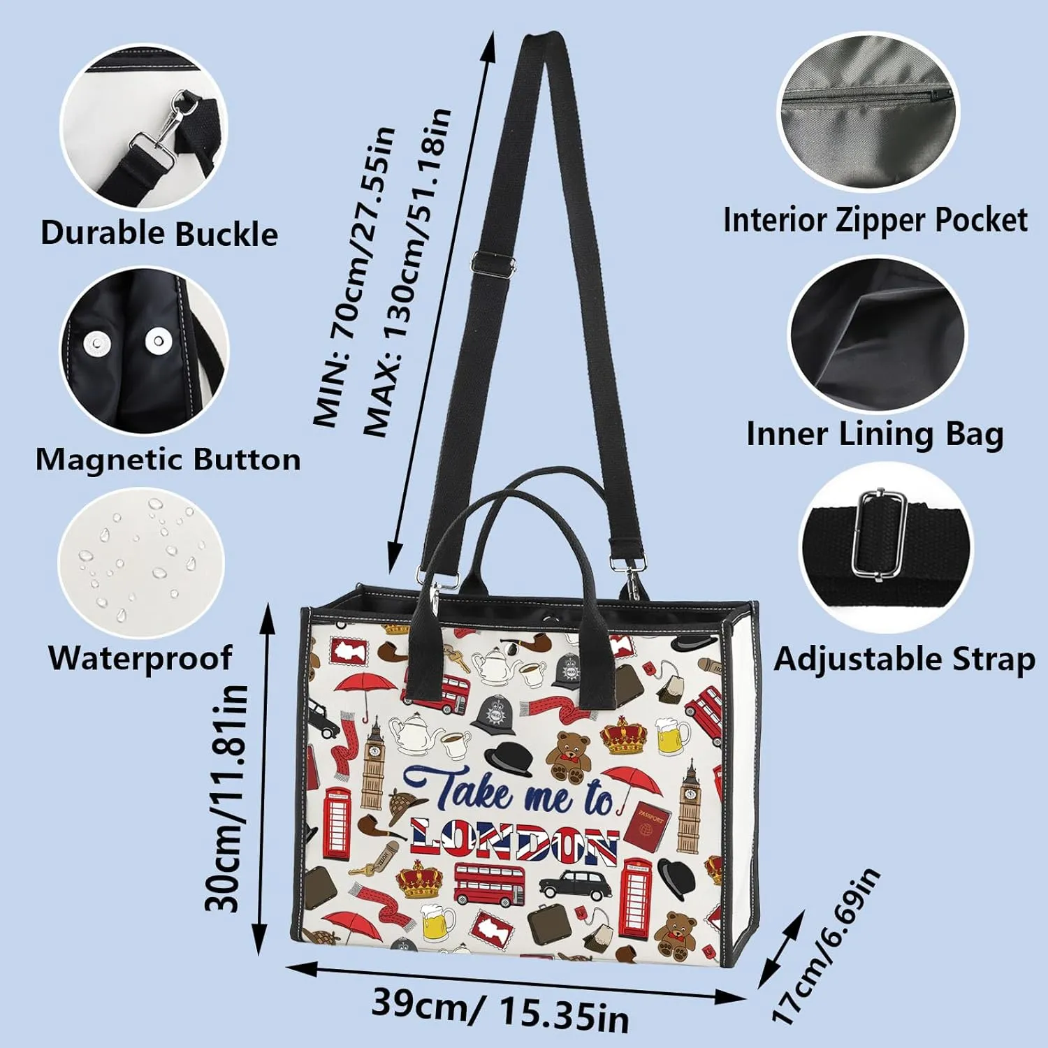 WZMPA England London Travel Makeup Bag - Take Me To London Zipper Pouch - British Theme Travel Gift Merchandise (Take London BG)