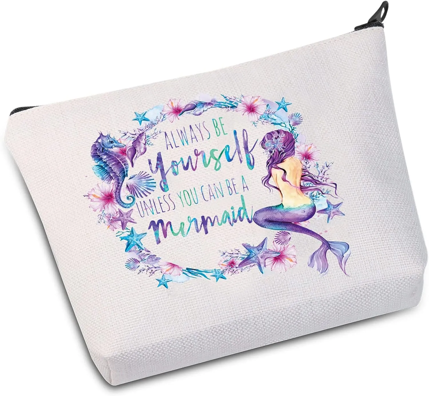 WZMPA Funny Mermaid Cosmetic Makeup Bag Mermaid Lover Gift Always Be Yourself Unless You Can Be A Mermaid Makeup Zipper Pouch Bag For Women Girls (Be A Mermaid)