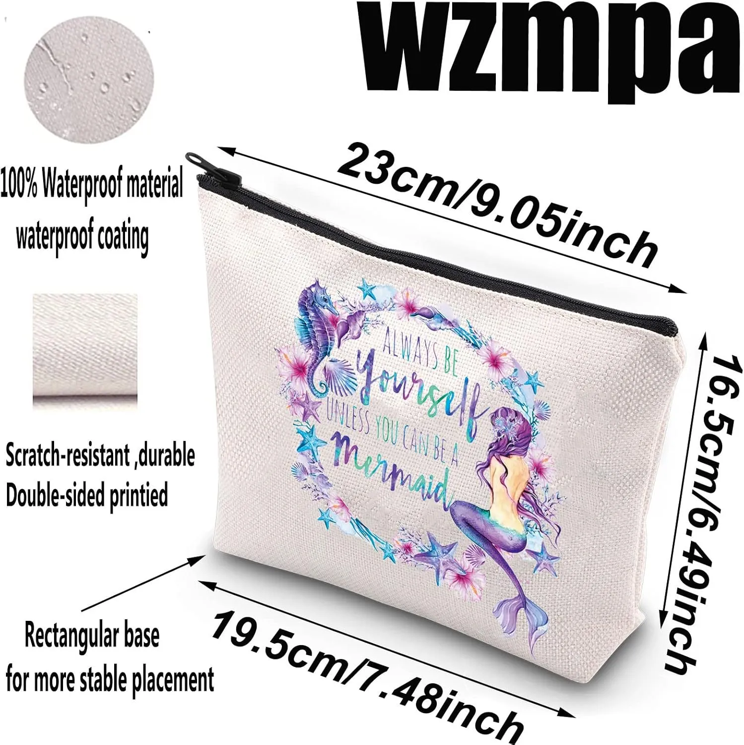 WZMPA Funny Mermaid Cosmetic Makeup Bag Mermaid Lover Gift Always Be Yourself Unless You Can Be A Mermaid Makeup Zipper Pouch Bag For Women Girls (Be A Mermaid)