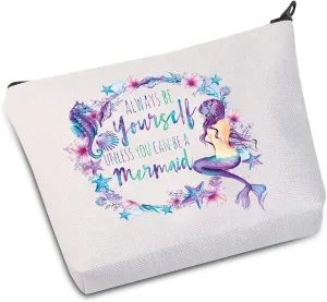 WZMPA Funny Mermaid Cosmetic Makeup Bag Mermaid Lover Gift Always Be Yourself Unless You Can Be A Mermaid Makeup Zipper Pouch Bag For Women Girls (Be A Mermaid)