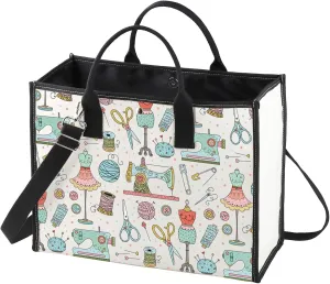 WZMPA Funny Sewing Cosmetic Makeup Bag Sewing Machine Gift Sewing Tools Canvas Zipper Pouch Bag Seamstress Quilters Gift (Sewing Tools BG)