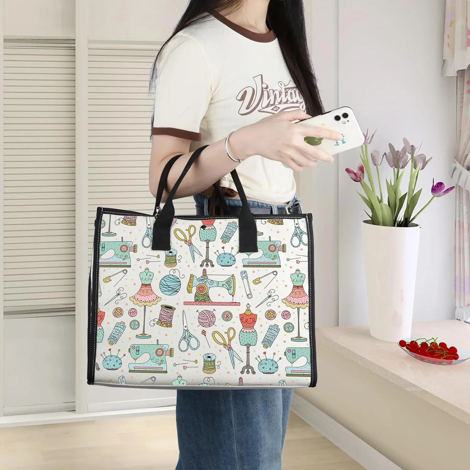 WZMPA Funny Sewing Cosmetic Makeup Bag Sewing Machine Gift Sewing Tools Canvas Zipper Pouch Bag Seamstress Quilters Gift (Sewing Tools BG)