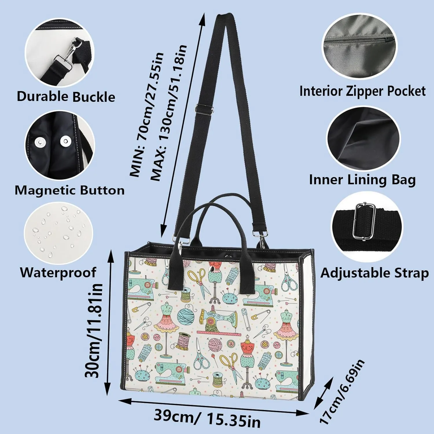 WZMPA Funny Sewing Cosmetic Makeup Bag Sewing Machine Gift Sewing Tools Canvas Zipper Pouch Bag Seamstress Quilters Gift (Sewing Tools BG)