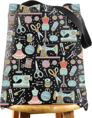 WZMPA Funny Sewing Cosmetic Makeup Bag Sewing Machine Gift Sewing Tools Canvas Zipper Pouch Bag Seamstress Quilters Gift (Sewing Tools BL TG)