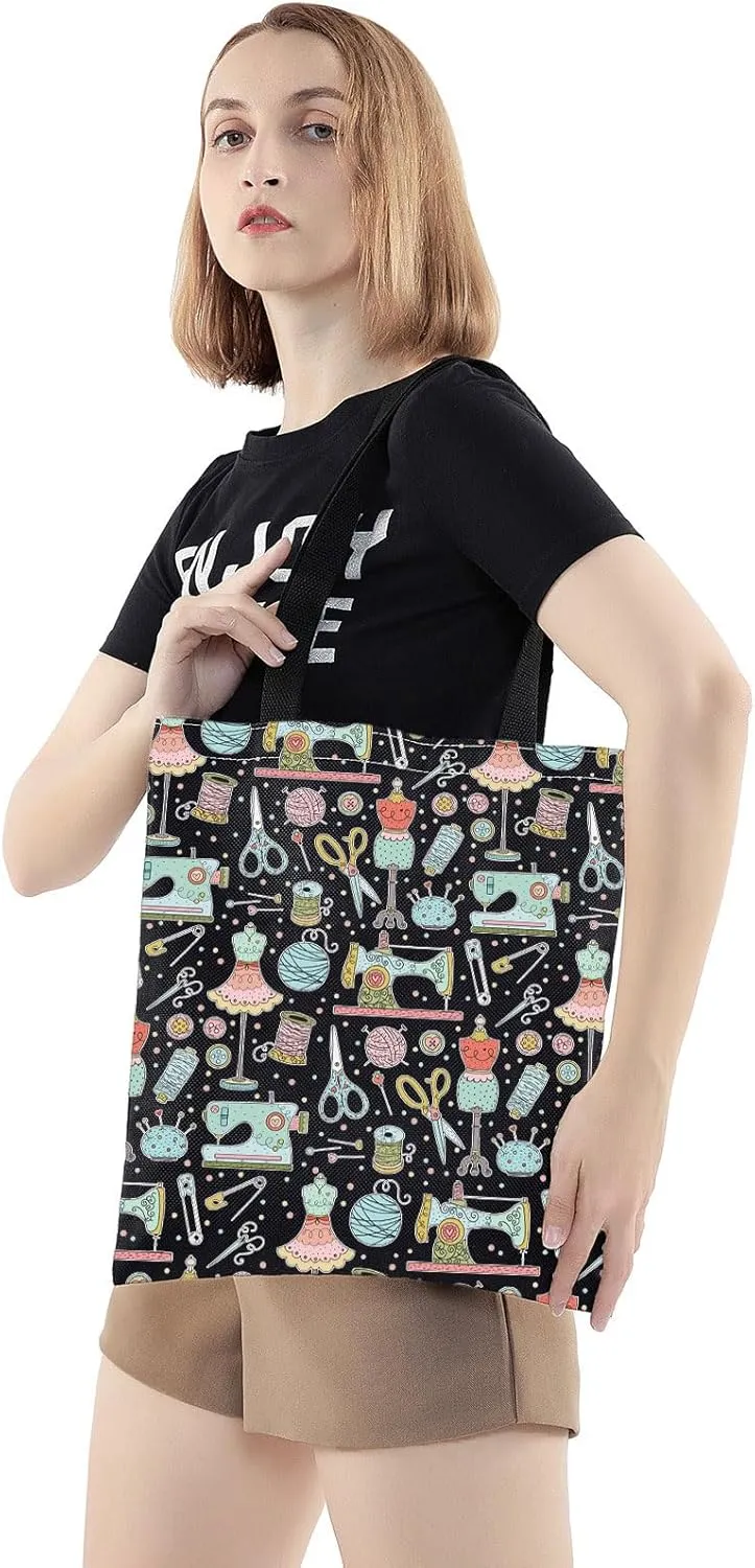 WZMPA Funny Sewing Cosmetic Makeup Bag Sewing Machine Gift Sewing Tools Canvas Zipper Pouch Bag Seamstress Quilters Gift (Sewing Tools BL TG)