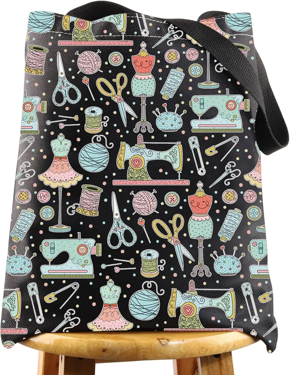 WZMPA Funny Sewing Cosmetic Makeup Bag Sewing Machine Gift Sewing Tools Canvas Zipper Pouch Bag Seamstress Quilters Gift (Sewing Tools BL TG)