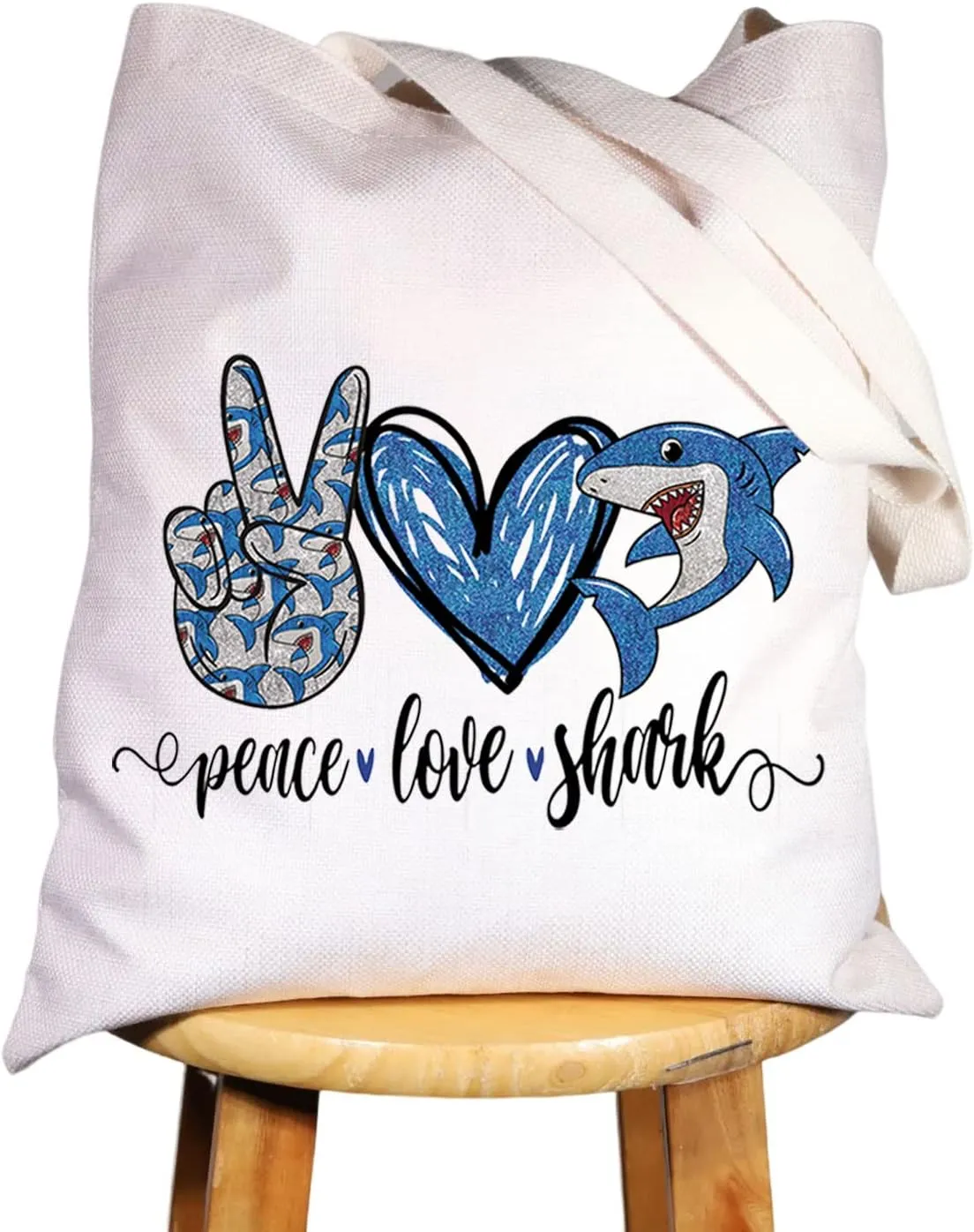 WZMPA Funny Shark Cosmetic Bag Shark Lover Gift Peace Love Shark Makeup Zipper Pouch Bag Animal Lover Gift (Peace Shark Tote)