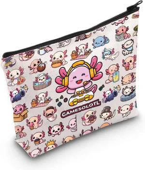 WZMPA Gamer Axolotl Cosmetic Makeup Bag Axolotl Lover Gift Gamesolotl Video Games Lizard Makeup Zipper Pouch Bag For Women Girls (Gamer Axolotl F)