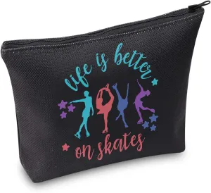WZMPA Ice skating Cosmetic Bag Roller Skating Gift Life Is Better On Skates Makeup Zipper Pouch Bag Figure Skating Merchandise (Better On Skates)