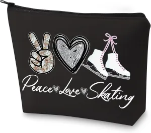 WZMPA Ice Skating Cosmetic Make Up Bag Figure Skating Inspired Gift Peace Love Skating Makeup Zipper Pouch Bag Skating Ice Merchandise (Peace Skating BL)
