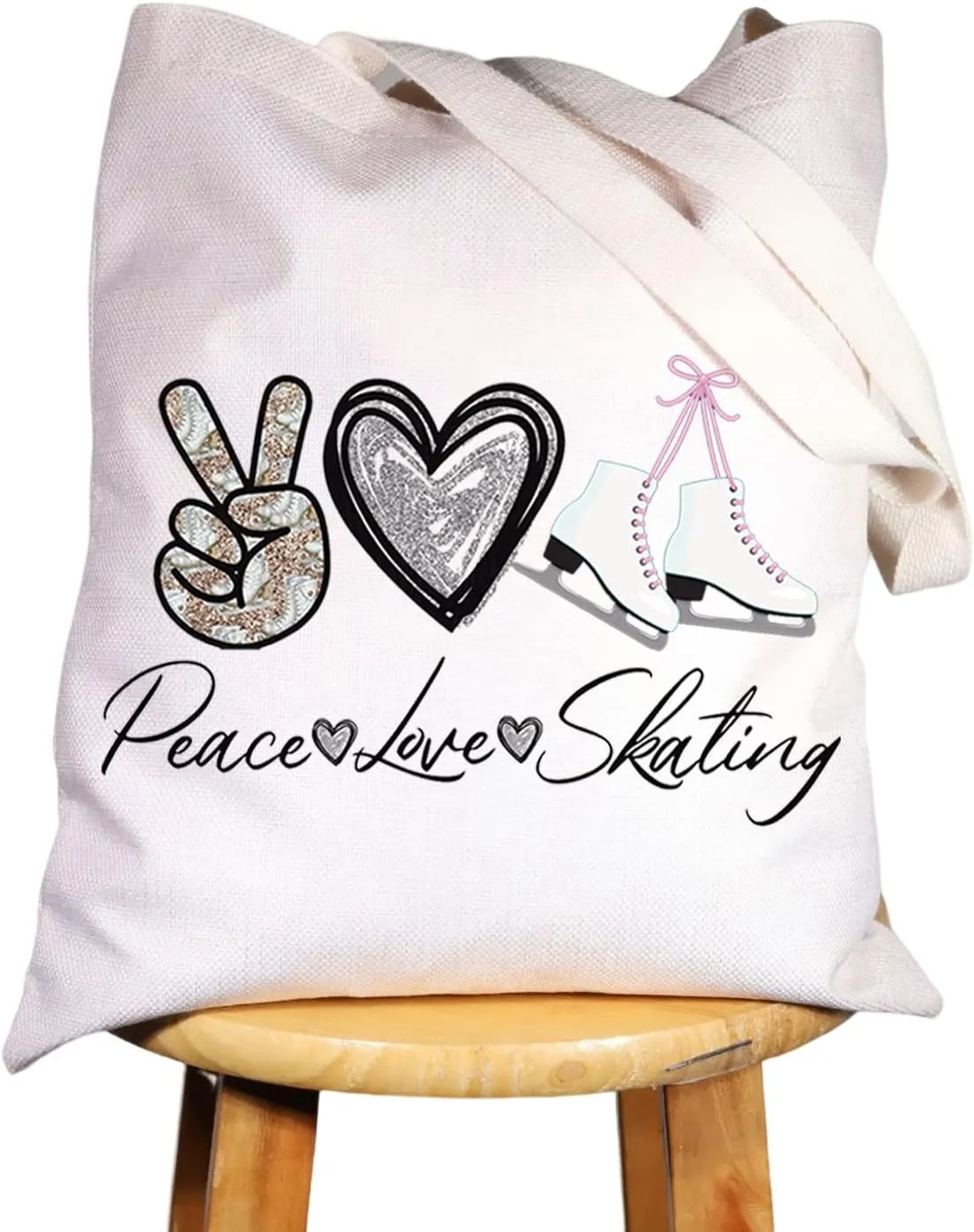 WZMPA Ice Skating Cosmetic Make Up Bag Figure Skating Inspired Gift Peace Love Skating Makeup Zipper Pouch Bag Skating Ice Merchandise (Peace Skating Tote)