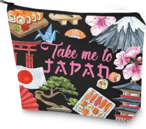 WZMPA Japan Travel Cosmetic Bag Japan Souvenir Gift Take Me To Japan Zipper Pouch Bag Japanese Culture Gift (Take Japan Bl)