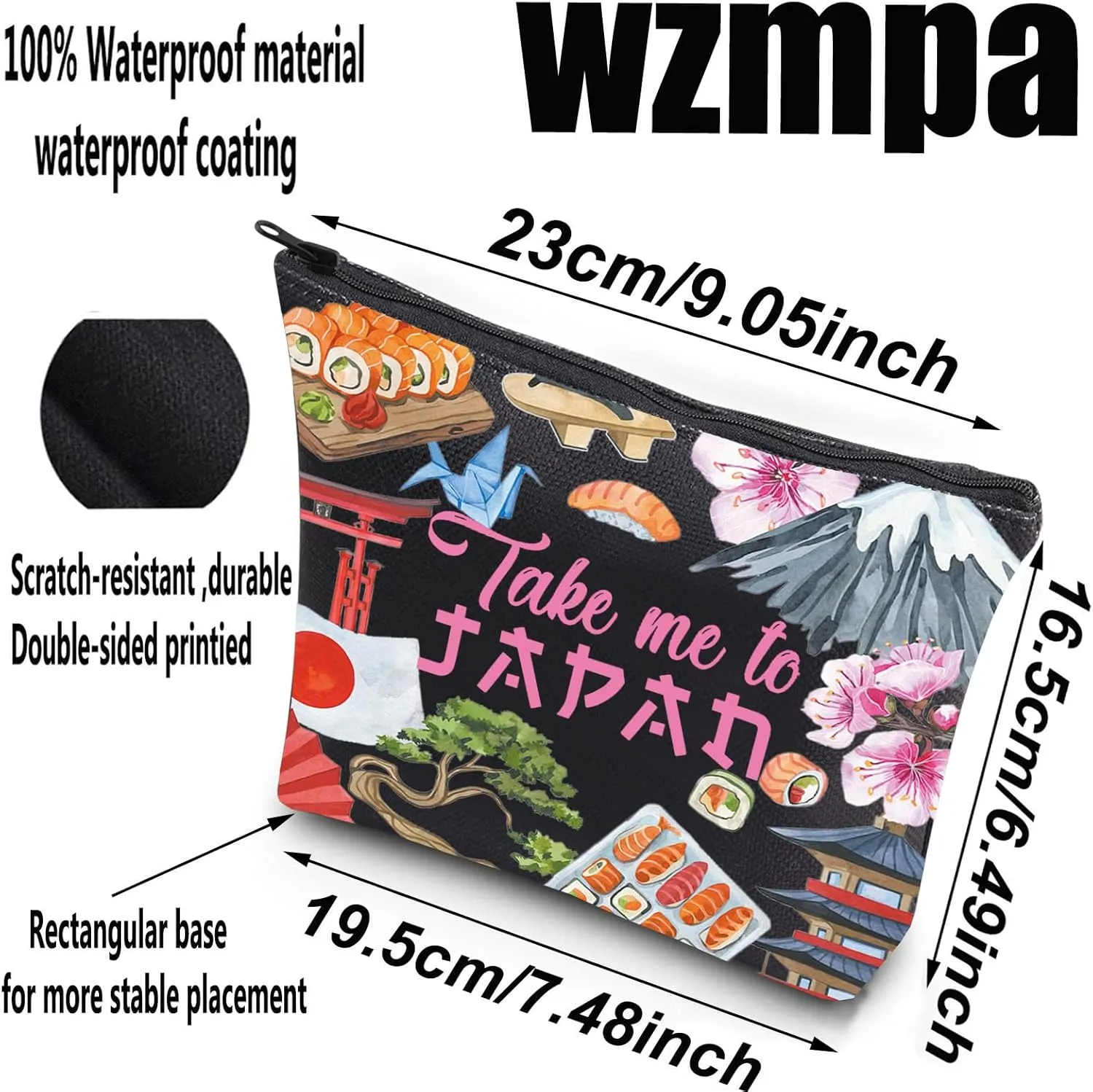 WZMPA Japan Travel Cosmetic Bag Japan Souvenir Gift Take Me To Japan Zipper Pouch Bag Japanese Culture Gift (Take Japan Bl)