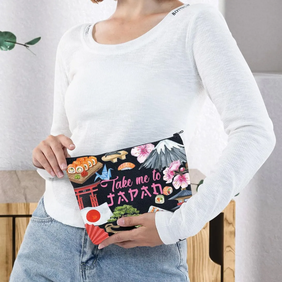 WZMPA Japan Travel Cosmetic Bag Japan Souvenir Gift Take Me To Japan Zipper Pouch Bag Japanese Culture Gift (Take Japan Bl)